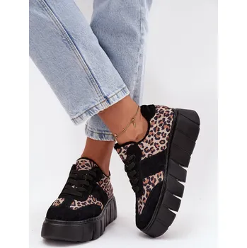 Dámské tenisky Semišové zateplené dámské tenisky na masivní platformě Vinceza 66841 Leopardo Barva: Černá, Velikost: 38