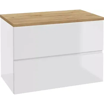 Koupelnový nábytek kielle Oudee Skříňka včetně desky pod umyvadlo 80x55x46 cm, lesklá bílá/zlatý dub, 50002S830