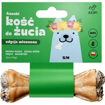Pamlsek pro psa AZANKI Kost KŮŽE kozí s růží, mátou a měsíčkem S/M 12 cm