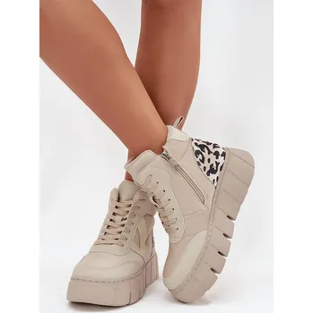 Dámské kozačky Kožené dámské kotníčkové boty na platformě vyhřívané Vinceza 66838 Barva: Béžová, Velikost: 40