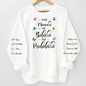 Pánská mikina Mikina - Prvně maminka nyní babička 5 - Až 8 dětí Hoodie / Šedá / 4XL