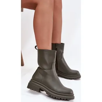 Dámské kozačky Dámské kotníkové boty na platformě a plochém podpatku Levira Barva: Zelená, Velikost: 41