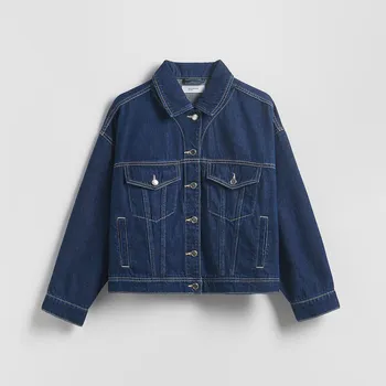 Dámský kabát Reserved - Džínová bunda s kapsami - tmavomodrá - 9290H-59J - 9290H-59J-M