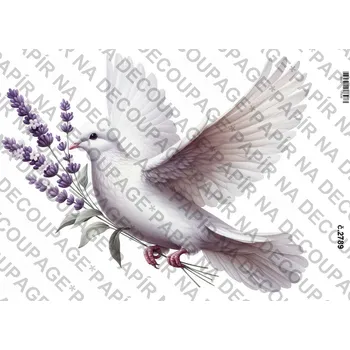 Umělecký papír Rýžový a soft papír na decoupage - Holubička a levandule - KB2789 Materiál: Soft, Rozměr: A4