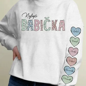 Pánská mikina Mikina - Nejlepší Babička (Potisky na rukávu) - Až 10 dětí Hoodie / Bílá / XL