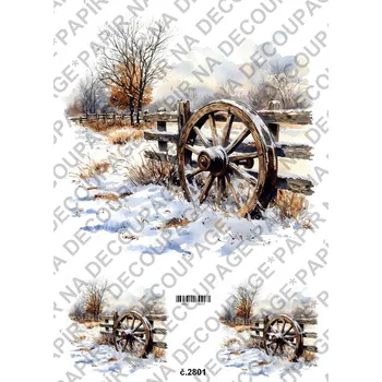 Umělecký papír Rýžový a soft papír na decoupage - Kolo od vozu - KB2801 Materiál: Soft, Rozměr: A4