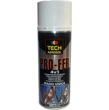Barva ve spreji TECH AEROSOL PRO-FER 4v1 - antikorozní barva ve spreji na kov - aplikace přímo na rez odstín RAL: RAL 9005 černá mat PRO-FER 4v1 400 ml
