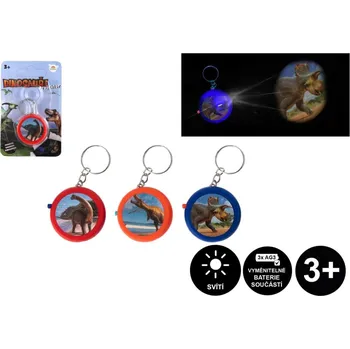 Přívěsek projektor dinosaurus plast 4cm na baterie se světlem 5 druhů na kartě 7x11cm - mix variant či barev