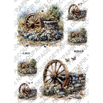 Umělecký papír Rýžový a soft papír na decoupage - Kolo od vozu - KB2813 Materiál: Soft, Rozměr: A4