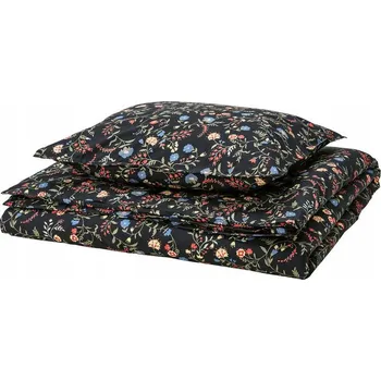 Povlečení IKEA BRUDKRUSBAR Povlečení na přikrývku 150x200 a polštář 50x60 černý květinový vzor