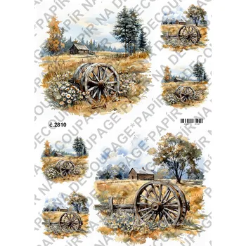 Umělecký papír Rýžový a soft papír na decoupage - Kolo od vozu - KB2810 Materiál: Soft, Rozměr: A4