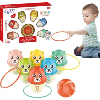 Dřevěná hračka Woopie WOOPIE Bowling pro děti Barevní medvídci 3v1