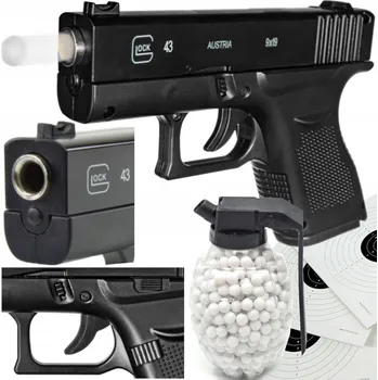 Dětská zbraň GLOCK 43 Kovová pistole na kuličky 6 mm Replika ASG + Granát 800 ks Kuliček