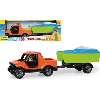 autíčko LENA Auto Truckies pickup s vozíkem a loďkou plast 35cm s figurkou v krabici 24m+