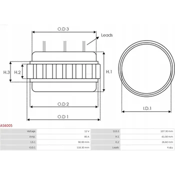 Alternátor Stator, alternátor AS-PL AS6005