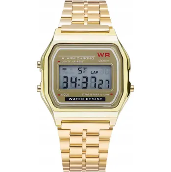Hodinky LCD ELEKTRONICKÉ HODINKY ZLATÉ - STOPKY, ALARM, RETRO STYL