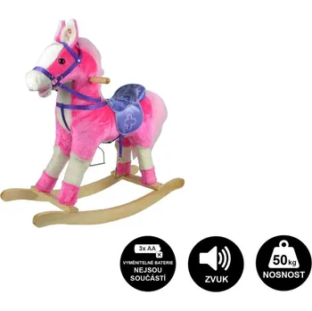 Houpací kůň Kůň houpací růžový plyš na baterie 71cm se zvukem a pohybem nosnost 50kg
