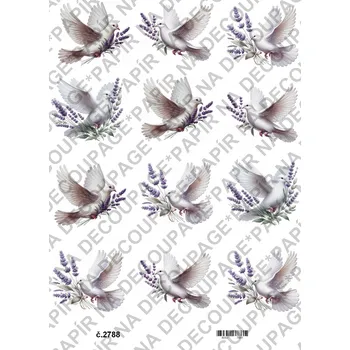 Umělecký papír Rýžový a soft papír na decoupage - Holubička a levandule - KB2788 Materiál: Soft, Rozměr: A4