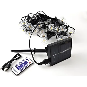 Venkovní osvětlení LURECOM LED bulbs 10-20 solar Vintage - venkovní solární kabelové svítidlo na kabelu, délka 10m, 20 žárovek Filament , napájení solárním panelem