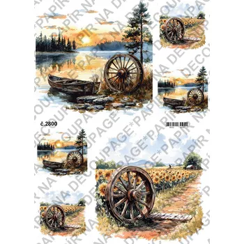 Umělecký papír Rýžový a soft papír na decoupage - Kolo od vozu - KB2800 Materiál: Soft, Rozměr: A4