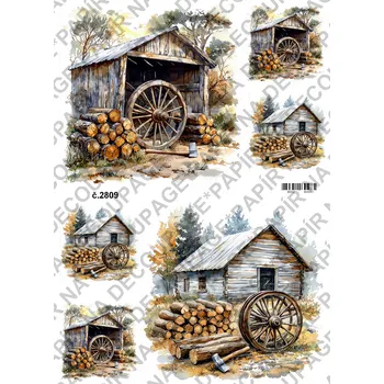 Umělecký papír Rýžový a soft papír na decoupage - Kolo od vozu - KB2809 Materiál: Soft, Rozměr: A4