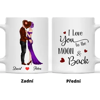 Hrnek - Líbající se pár - I Love You to the moon and back Růžová