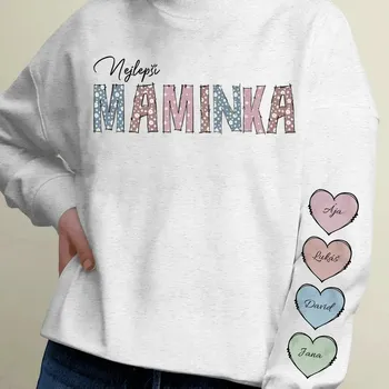 Pánská mikina Mikina - Nejlepší Maminka (Potisky na rukávu) - Až 10 dětí Mikina / Bílá / 3XL