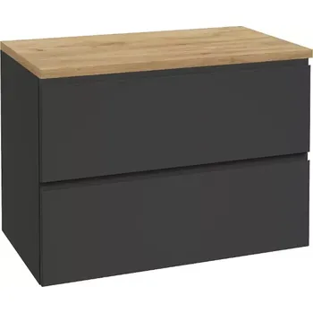 Koupelnový nábytek kielle Oudee Skříňka včetně desky pod umyvadlo 80x55x46 cm, matná černá/zlatý dub, 50002S824