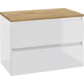 Koupelnový nábytek kielle Nefia Skříňka včetně desky pod umyvadlo 80x55x46 cm, lesklá bílá/zlatý dub, 50027S840