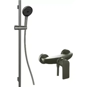 Sprchový set kielle Vega Sprchový set s baterií, tyčí, hadicí a sprchovou hlavicí, gun metal, 20618SP13