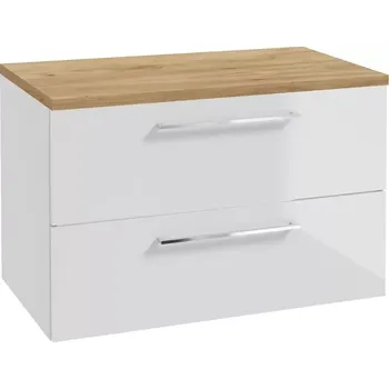 Koupelnový nábytek kielle Vega Skříňka včetně desky pod umyvadlo 80x50x46 cm, lesklá bílá/zlatý dub, 50018S820