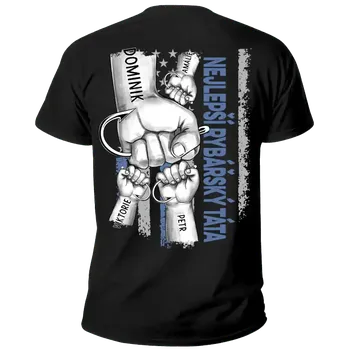 Tričko - Nejlepší rybářský táta - až 6 dětí - Zadní potisk Tričko / Černá / 4XL