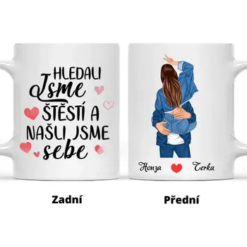 Hrnek - Líbající se pár 2. verze- Hledali jsme štěstí a našli jsme sebe Červená