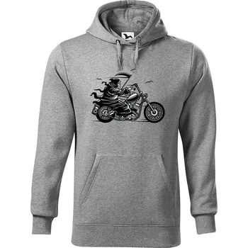 Pánská mikina DOBRÝ TRIKO Pánská mikina s potiskem Smrtka na motorce Velikost pánské mikiny: 4XL, Barva: Tmavě šedý melír
