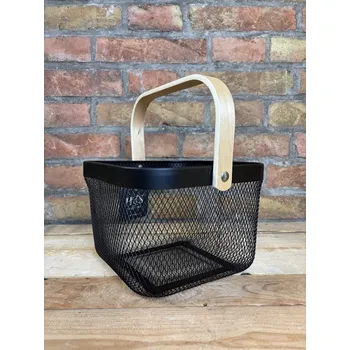 Vložka do organizéru na nářadí Černý drátěný košík s dřevěným uchem