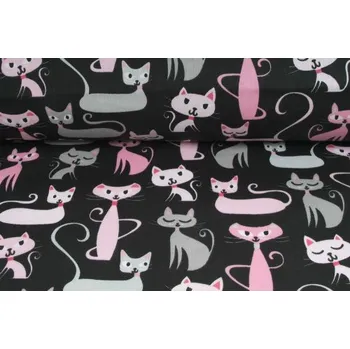 Plátno bavlněné, kočičky na černém podkladu , metráž, látky