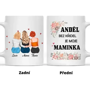 Hrnek - Matka a Dcera 6. verze - Anděl bez křídel je moje maminka - až 3 dcery Černá