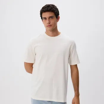 Pánské tričko Reserved - T-shirt comfort s příměsí lnu - krémová - 456EF-01X - 456EF-01X-S