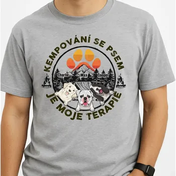 Pánské oblečení Tričko - Kempování se psem je moje terapie Tričko / Růžová / M