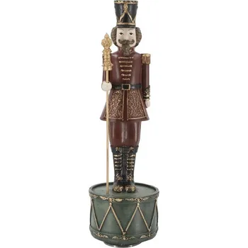 Vánoční dekorace Višňovo-zelená antik hrací skříňka Louskáček Noël - Ø 8,5*28 cm