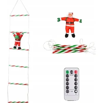 Vánoce VÁNOČNÍ ŽEBŘÍK LED S MIKULÁŠEM 75CM 8 REŽIMŮ SVÍCENÍ ČASOVAČ DÁLKOVÉ OVLÁDÁNÍ