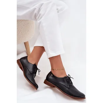 Dámské polobotky Dámské kožené elegantní šněrovací polobotky Zazoo 4238 Barva: Černá, Velikost: 38