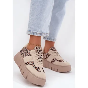 Dámské tenisky Semišové zateplené dámské tenisky na masivní platformě Vinceza 66841 Leopardo Barva: Béžová, Velikost: 39