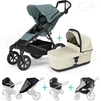Kočárek Set 5v1 Thule Urban Glide 4-wheel Mid blue 2024 + korbička Soft beige + pláštěnky + ochranná síť