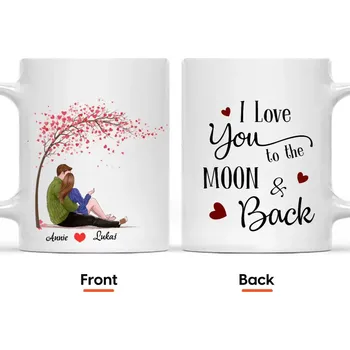 Hrnek - Objímající se pár 2 - I Love You to the moon and back Černá