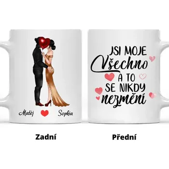 Hrnek - Líbající se pár - Chci tě. Potřebuji tě. Miluji tě Černá