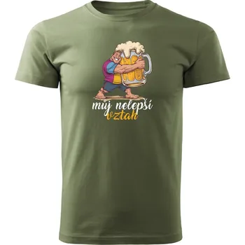 Pánské tričko s potiskem NEJLEPŠÍ VZTAH Barva: KHAKI ZELENÁ, Velikost: M