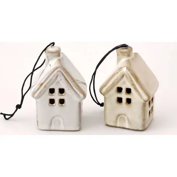 Dekorační keramická figurka - Domeček s komínem - BÍLÝ