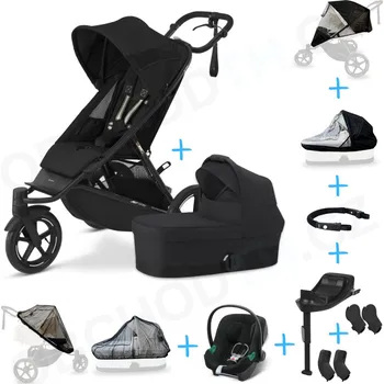 Dětské zboží Set 10v1 Cybex Avi Spin Moon Black 2024 + korbička Cot S Moon Black + autosedačka Cybex s ISOFIX základnou + adaptéry + pláštěnky + ochranná síť + madlo