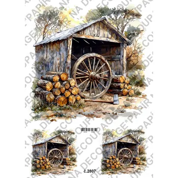 Umělecký papír Rýžový a soft papír na decoupage - Kolo od vozu - KB2807 Materiál: Soft, Rozměr: A4